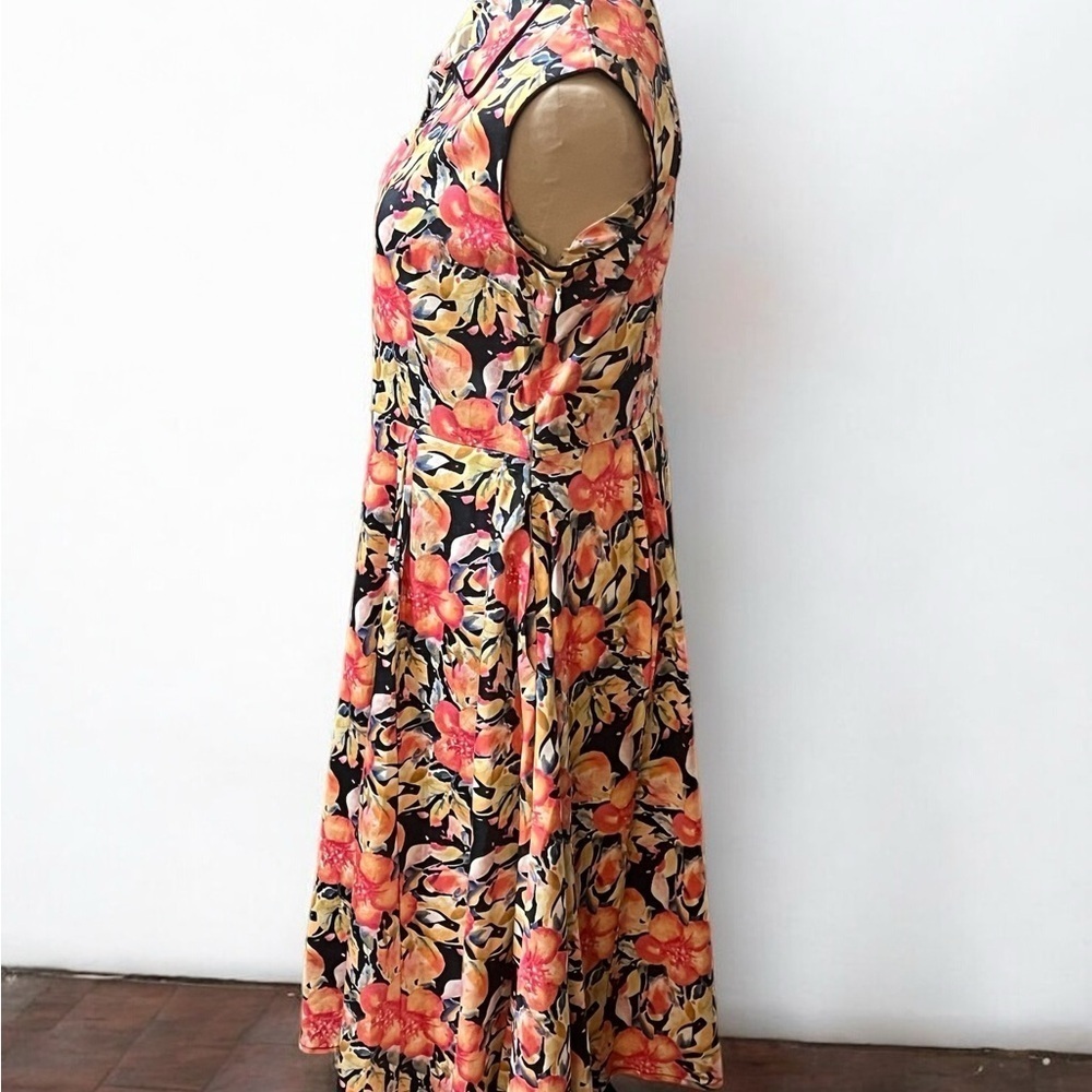 Pink and Orange A-Line Midi Dress with Notched Collar Size 10 - Picture 2 of 5